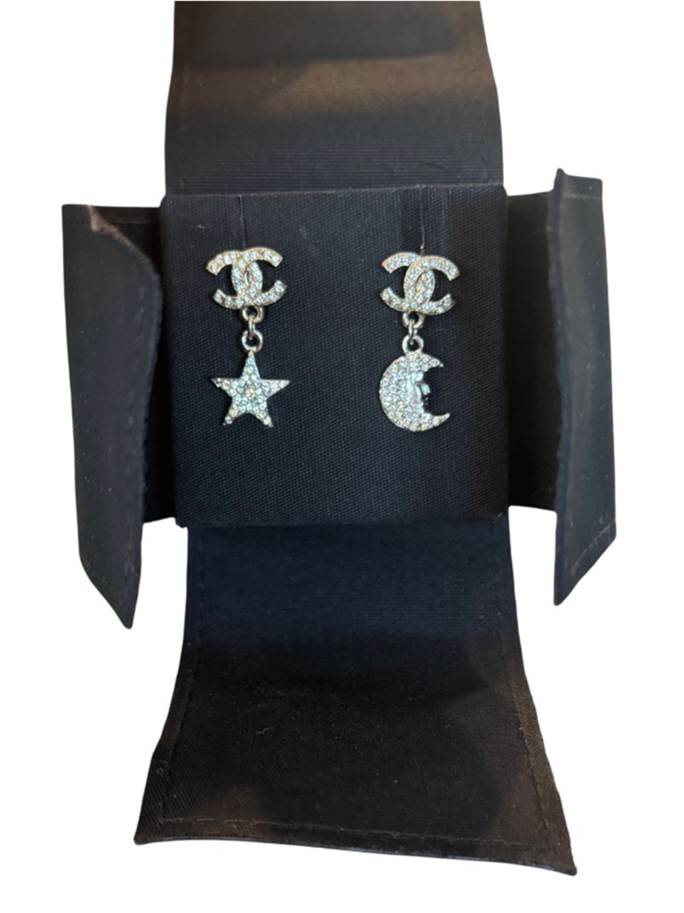 CHANEL Crystal CC Star Moon Dangle Earrings with Box and Pouch Authentic w/COA - Picture 3 of 6